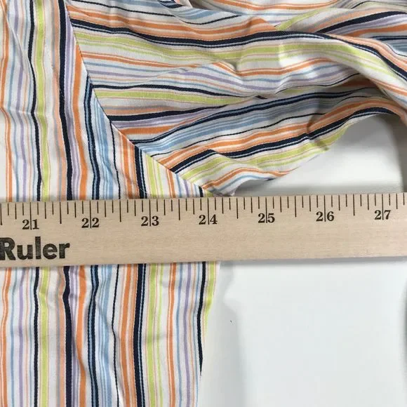 Thomas Dean Shirt Mens M Yellow Blue Orange Striped Long Sleeve Button Down - Picture 8 of 10
